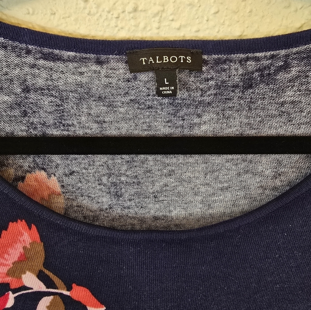 Talbots Large Cotton Blend Navy Floral Crewneck Sweater - Picture 4 of 11